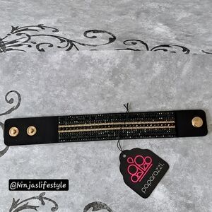 Paparazzi "Rebel Radiance" Black Rhinestone and Gold Chain Suede Wrap Bracelet